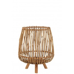 Vintage braun/beige/natur Holz Rattan/Bambus aus Windlicht Boho (32x32x39cm) Kerzenhalter
