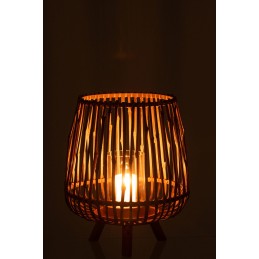 Boho Vintage Windlicht Kerzenhalter braun/beige/natur aus Rattan/Bambus  Holz (32x32x39cm)
