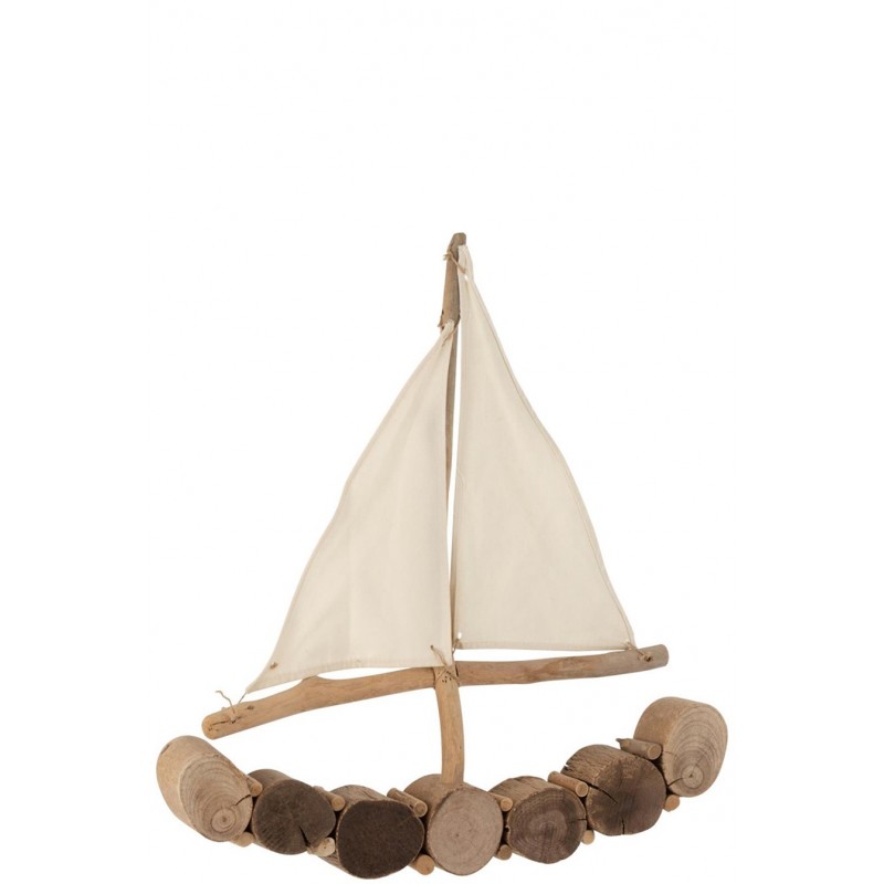 XL Deko Boot groß mit Segel aus Holz fürs Badezimmer Wohnzimmer Küche natur/braun/weiß (50x7