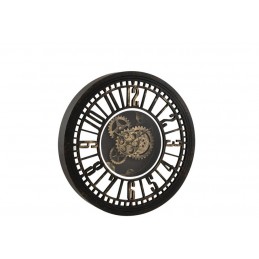 Antike Wanduhr mit sichtbaren Uhrenwerk schwarz/gold (60
