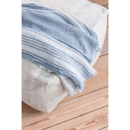 Plaid Decke Streifen aus Baumwolle/Leinen blau/grau/weiß (130x170cm)