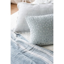 Plaid Decke Streifen aus Baumwolle/Leinen blau/grau/weiß (130x170cm)