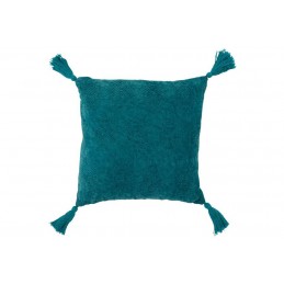 Kissen Fayola aus Baumwolle mit PomPoms blau/türkis (45x45cm)