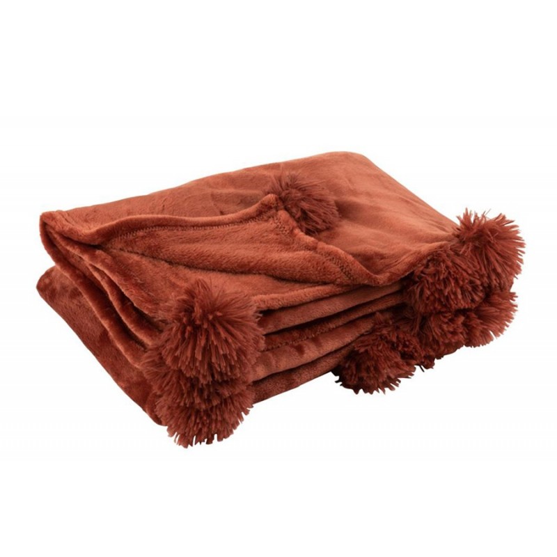 Kuschelplaid Kuscheldecke mit PomPoms marsala/braun (130x170cm)