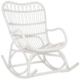 Natur Rattan Schaukelstuhl Loungsessel Matt weiß (110x66x93cm)