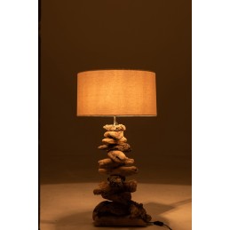 XL Moderne Ausgefallene Treibholz Natur Tischlampe mit weißem Lampenschirm beige/natur/braun/weiß (36x36x60cm)