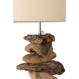 XL Moderne Ausgefallene Treibholz Natur Tischlampe mit weißem Lampenschirm beige/natur/braun/weiß (36x36x60cm)