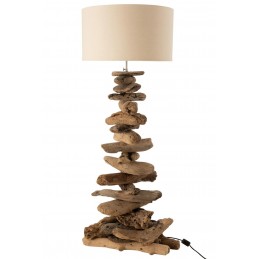 Moderne Ausgefallene Treibholz Natur Stehlampe mit weißem Lampenschirm beige/natur/braun/weiß M (42x42x90cm)