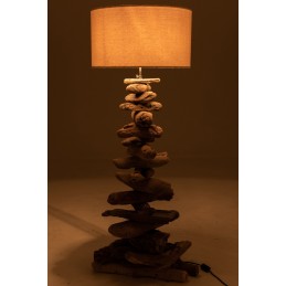 Moderne Ausgefallene Treibholz Natur Stehlampe mit weißem Lampenschirm beige/natur/braun/weiß M (42x42x90cm)