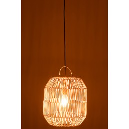 Boho Lampenschirm Hängelampe Rattan/Bambus mit Henkel braun/natur/beige (35x35x40cm)