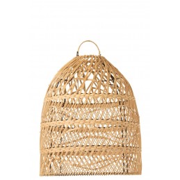 Boho Lampenschirm Hängelampe mit Wellen Rattan/Bambus mit Henkel braun/natur/beige (40x40x52cm)