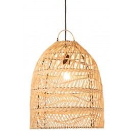 Boho Lampenschirm Hängelampe mit Wellen Rattan/Bambus mit Henkel braun/natur/beige (40x40x52cm)