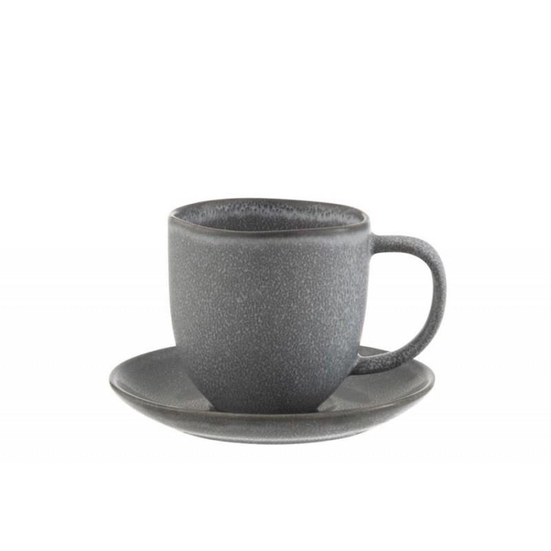 Kaffeetasse mit Untersetzer Keramik grau (12