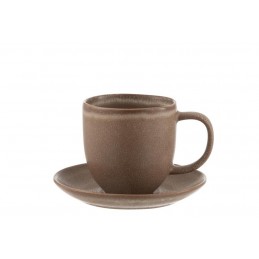 Kaffeetasse mit Untersetzer Keramik cognac/braun (12