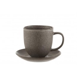 Kaffeetasse mit Untersetzer Keramik braun/grau (12