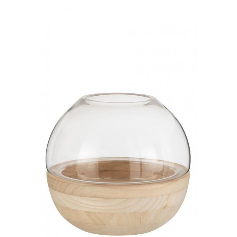 Natur Vase rund mit Holzrand transparent S (25x25x22