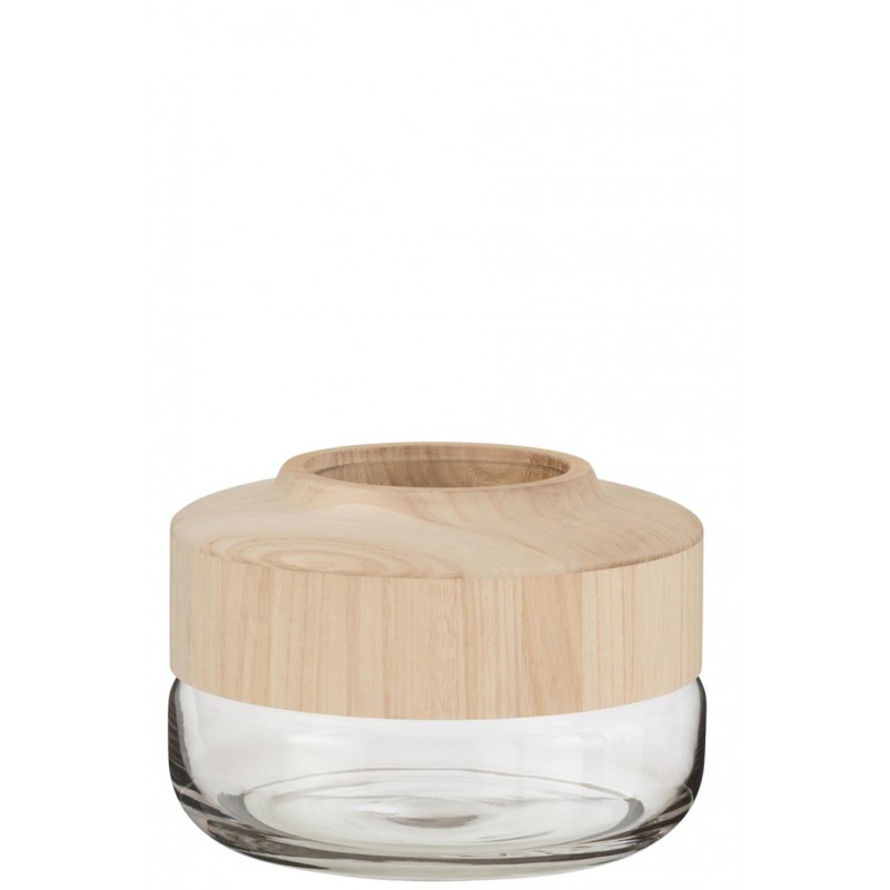 Natur Vase mit Holzrand transparent M (25x25x17