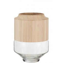 Natur Hohe Vase rund mit Holzrand transparent L (23x23x30