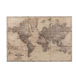 Wanddeko Antike große Weltkarte aus Metall grau (127x3