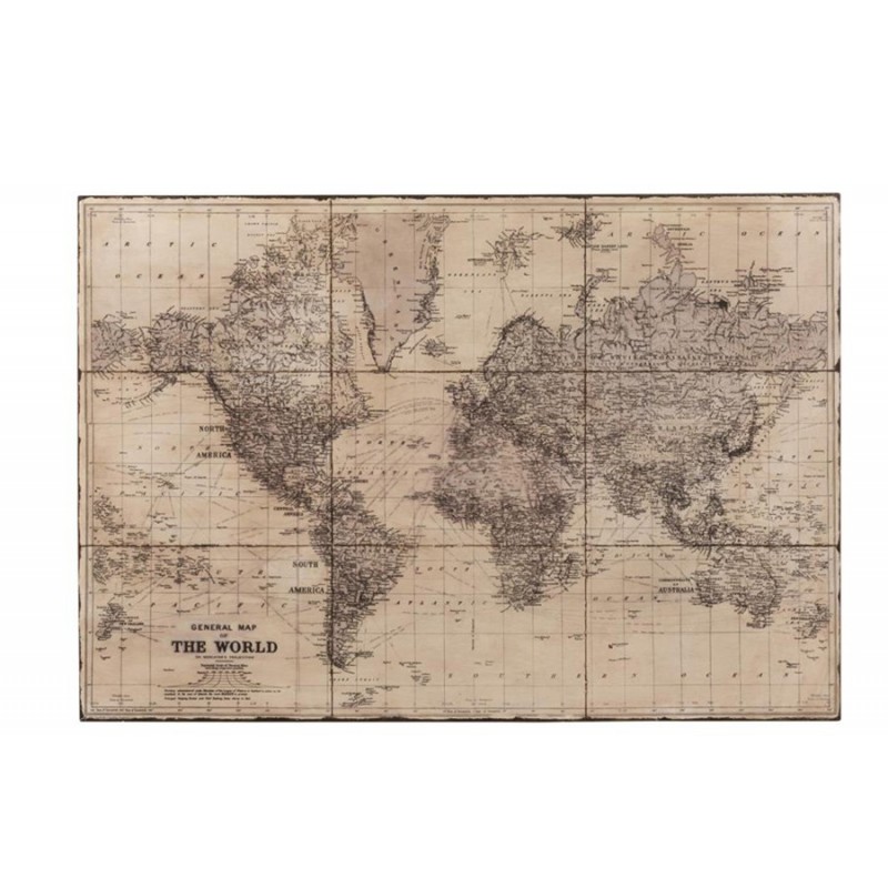 Wanddeko Antike große Weltkarte aus Metall grau (127x3