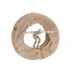 Abstrakte springende Dekofigur im Holzrahmen natur/beige/silber (28