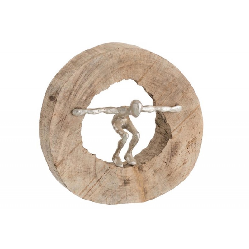Abstrakte springende Dekofigur im Holzrahmen natur/beige/silber (28