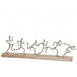 Abstrakte Dekofigur Läufer Sportler auf Holzsockel natur/beige/silber (67x9x20cm)