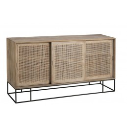 Natur Konsole Sideboard aus Holz mit Schiebetüren beige/braun/schwarz (160