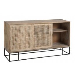 Natur Konsole Sideboard aus Holz mit Schiebetüren beige/braun/schwarz (160