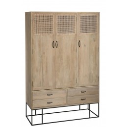 Natur Kleiderschrank mit Schubladen aus Holz beige/braun/schwarz (115x45x175