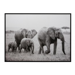 Wanddeko Holzrahmen mit Elefanten schwarz/weiß (144x4