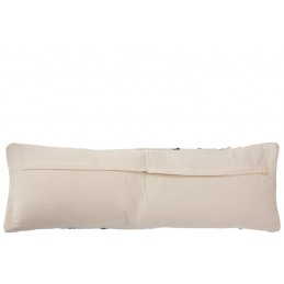 Längliches Kissen mit Fransen und Muster aus Baumwolle blau/beige/weiß (90x33cm)