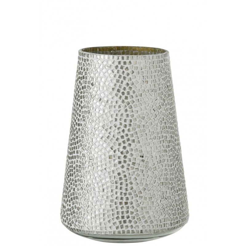 Mosaik Windlicht Teelichthalter aus Glas weiß/silber L (21x21x30cm)