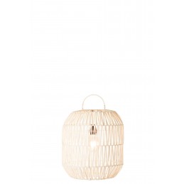 Boho Lampenschirm Hängelampe Rattan/Bambus mit Henkel weiß (35x35x40cm)