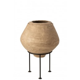Nachhaltiger wunderschöner Topf Vase auf Metallgestell natur/beige/braun/schwarz (50x50x45cm)