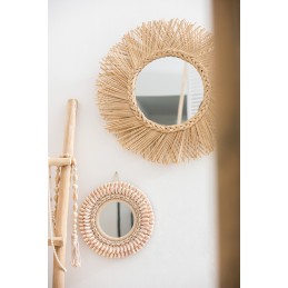 Geflochtener Spiegel rund natur/beige/braun (90x5x90cm)