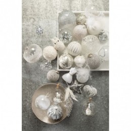 Dose Von 4 Weihnachtskugeln Herz Glänzend Silber Sterne Glas Transparent Medium