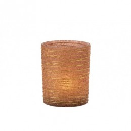 Teelichthalter Linien Glänzend Glas Terracotta/Gold Large