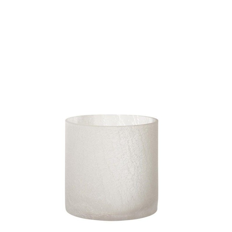 Windlicht Zylinder Rissig Glas Bereift Weiß Large