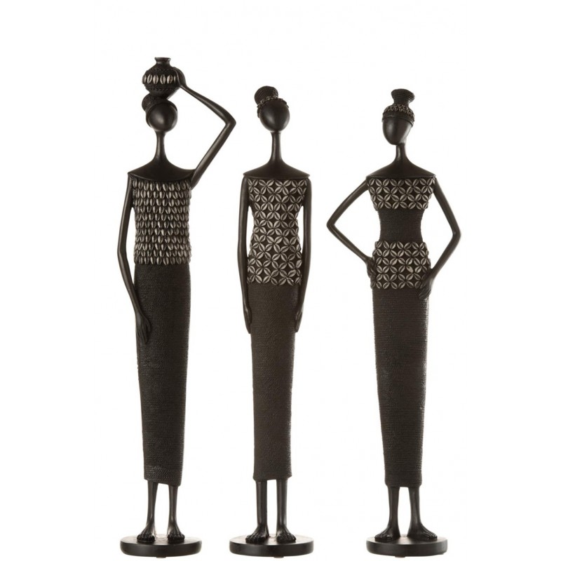 Dekofiguren 3er Afrika Frauenset schwarz (10x10x59cm)