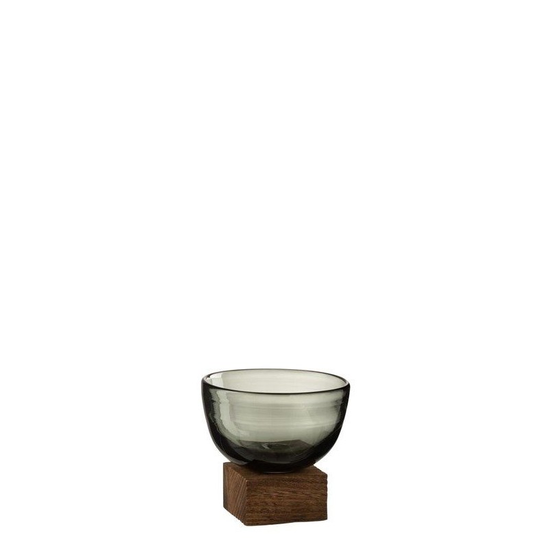 Vase Auf Fuß Breit Glas/Holz Grau/Dunkel Braun Small