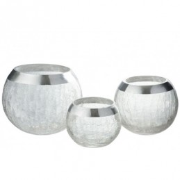 Windlicht Kugel Craquele Glas Transparent/Silber Medium