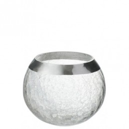 Windlicht Kugel Craquele Glas Transparent/Silber Large 