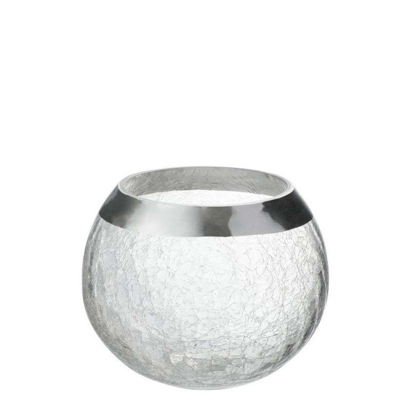 Windlicht Kugel Craquele Glas Transparent/Silber Large 