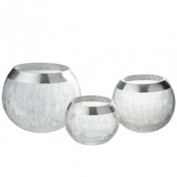 Windlicht Kugel Craquele Glas Transparent/Silber Large