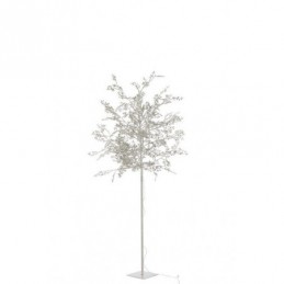 Baum Blätter Glitter+Led Metall Silber Large