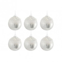 Box Of 6 Christmas Bauble Pearl Glass Antique Silver/White Small