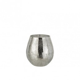 Windlicht Eiförmig Rissig Glas Silber Small
