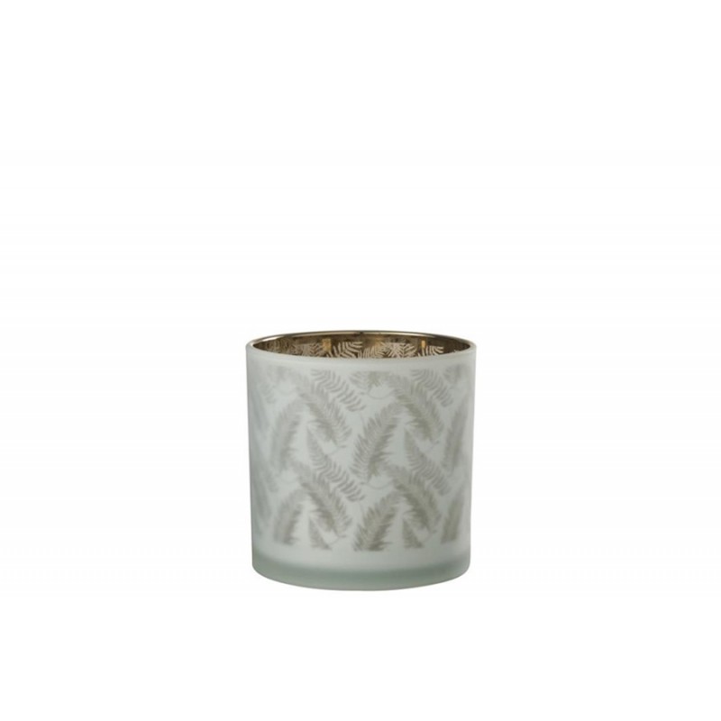 Wunderschöner Teelichhalter mit Palmenblätter weiß/grün/gold M (15x15x15cm)