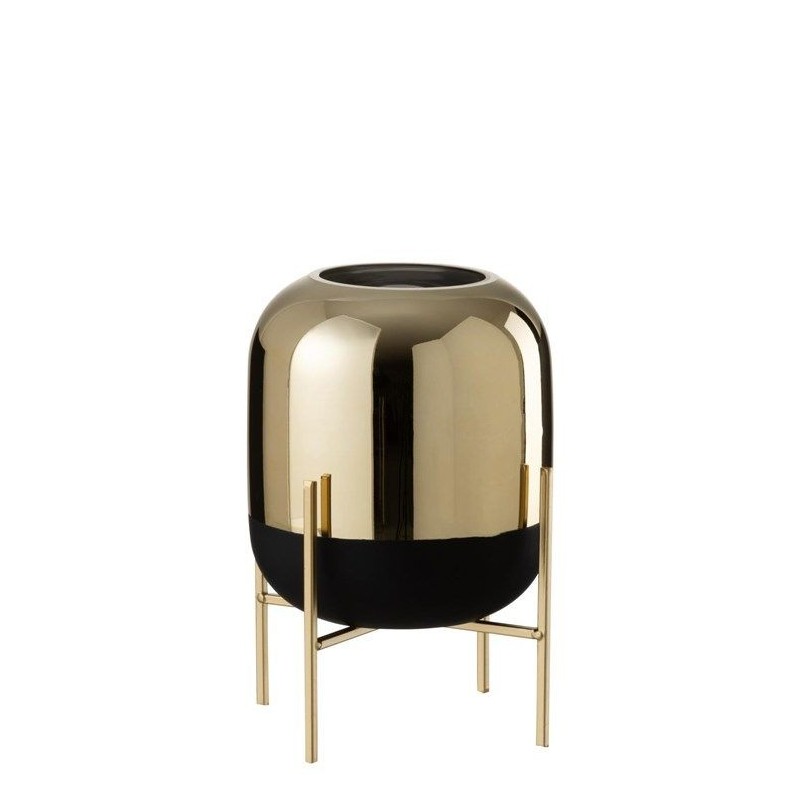 Windlicht extravagantes Design mit Fußgestell aus Glas schwarz/gold S